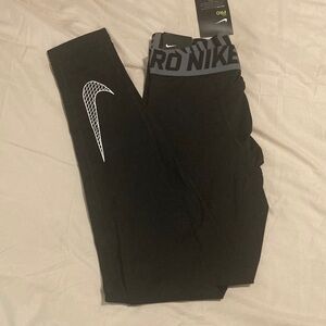 Nike Kids Pro Black Leggings with White Logo